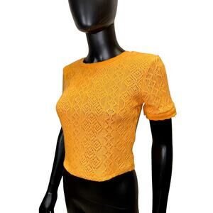 NWT ZARA Tangerine Crochet Scallop Trim Top Tshirt Sz S